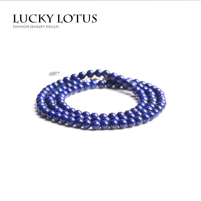LUCKYLOTUS首饰天然无烤色青金石多圈手链配925银女款简约包邮