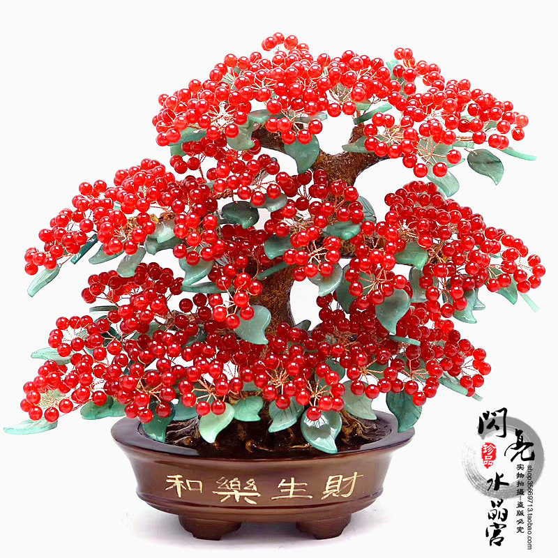 天然红玉髓水晶摇钱树发财树摆件家居饰品创意客厅电视柜开业礼品