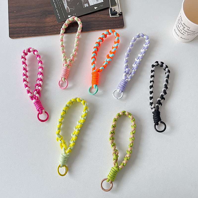 CHOWILL撞色小清新手编单环防丢手提短挂绳手机壳钥匙扣工卡通用