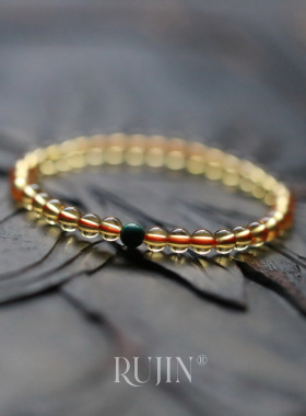 见墨天然黄水晶孔雀石素款手串