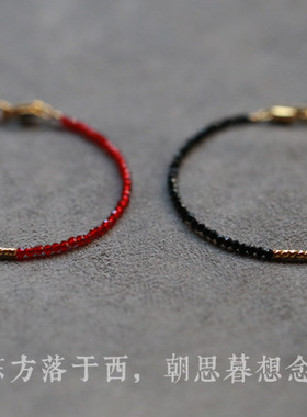 情侣款2mm刻面细小珠子9k金手链