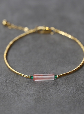 微澜丨粉琉璃管珠9k金手镯手链