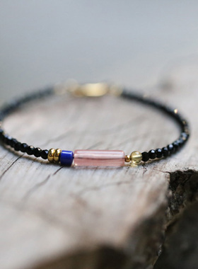 刻面闪耀黑曜石琉璃路路通细手链