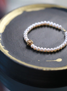 弥香丨设计款古典珍珠手链 六月生辰石