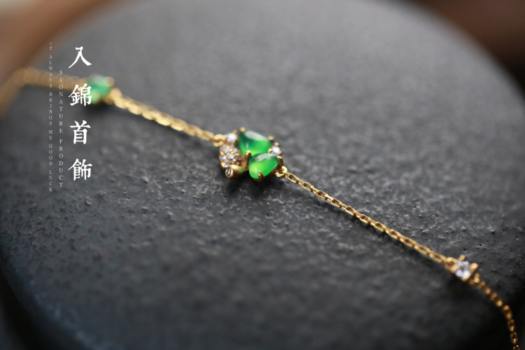入锦定制阳绿设计款翡翠手链首饰