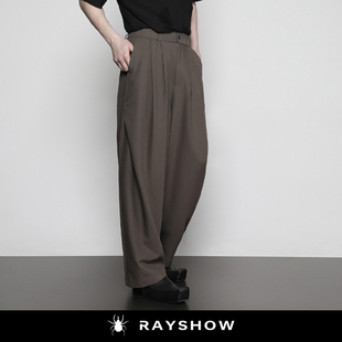 男 RAYSHOW·步履间 廓形美学 棕调多褶裥 慵懒阔腿垂感休闲西裤