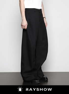 RAYSHOW「雕塑感双廓形」立体剪裁弯刀裤男 设计师宽松潮流神裤