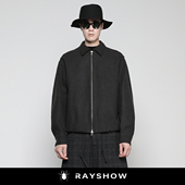 RAYSHOW·原创设计 可调节下摆 绵羊毛混纺呢翻领假两件夹克外套