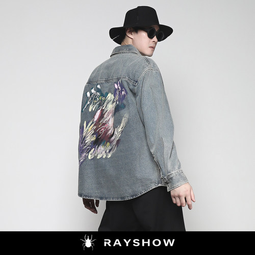 RAYSHOW·时光笔触涂鸦牛仔衬衫