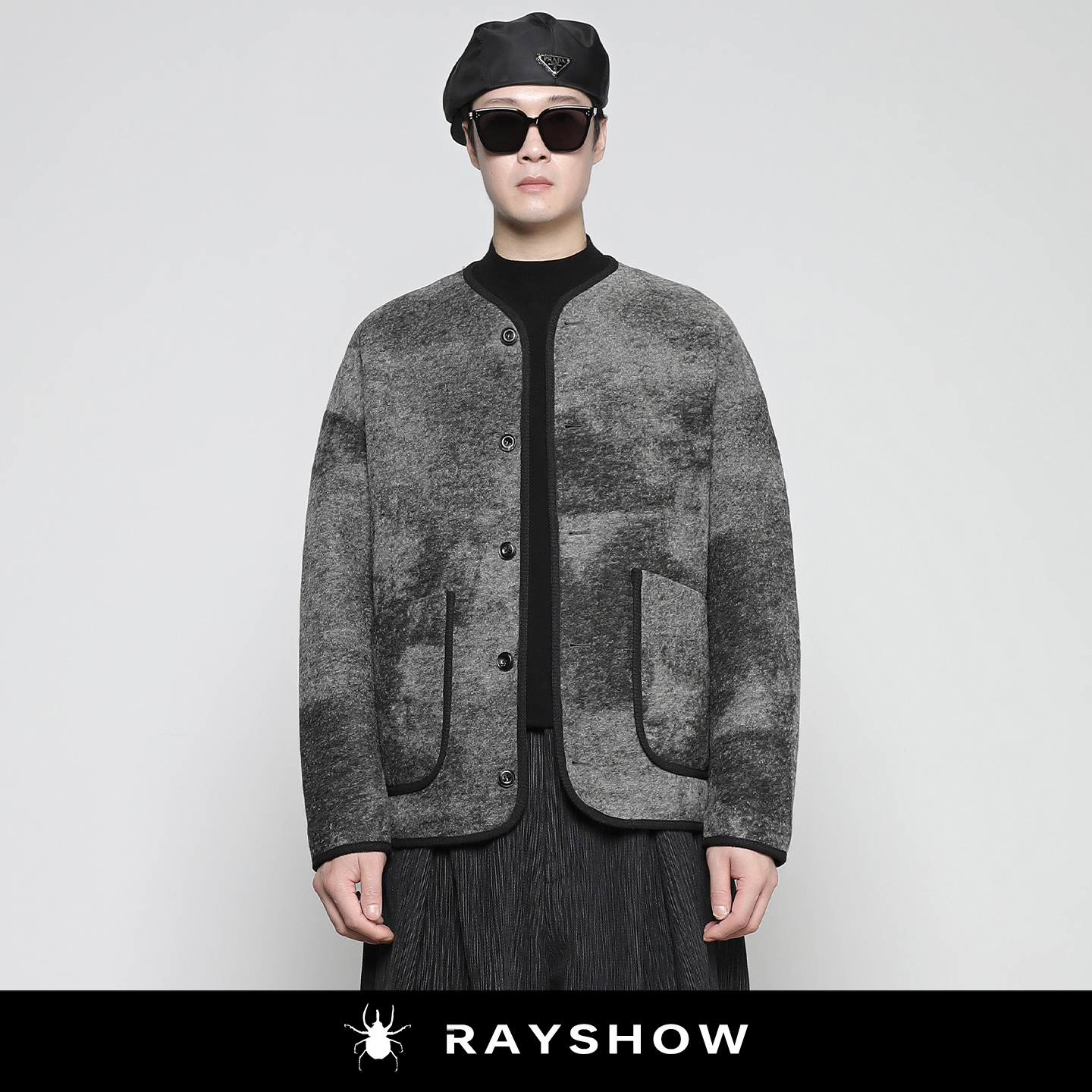 雷修高奢绵羊毛艺术镶边夹克外套