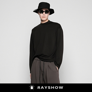 RAYSHOW「奢级羊毛天丝混纺」 软糯亲肤宽松长袖T恤男圆领打底衫