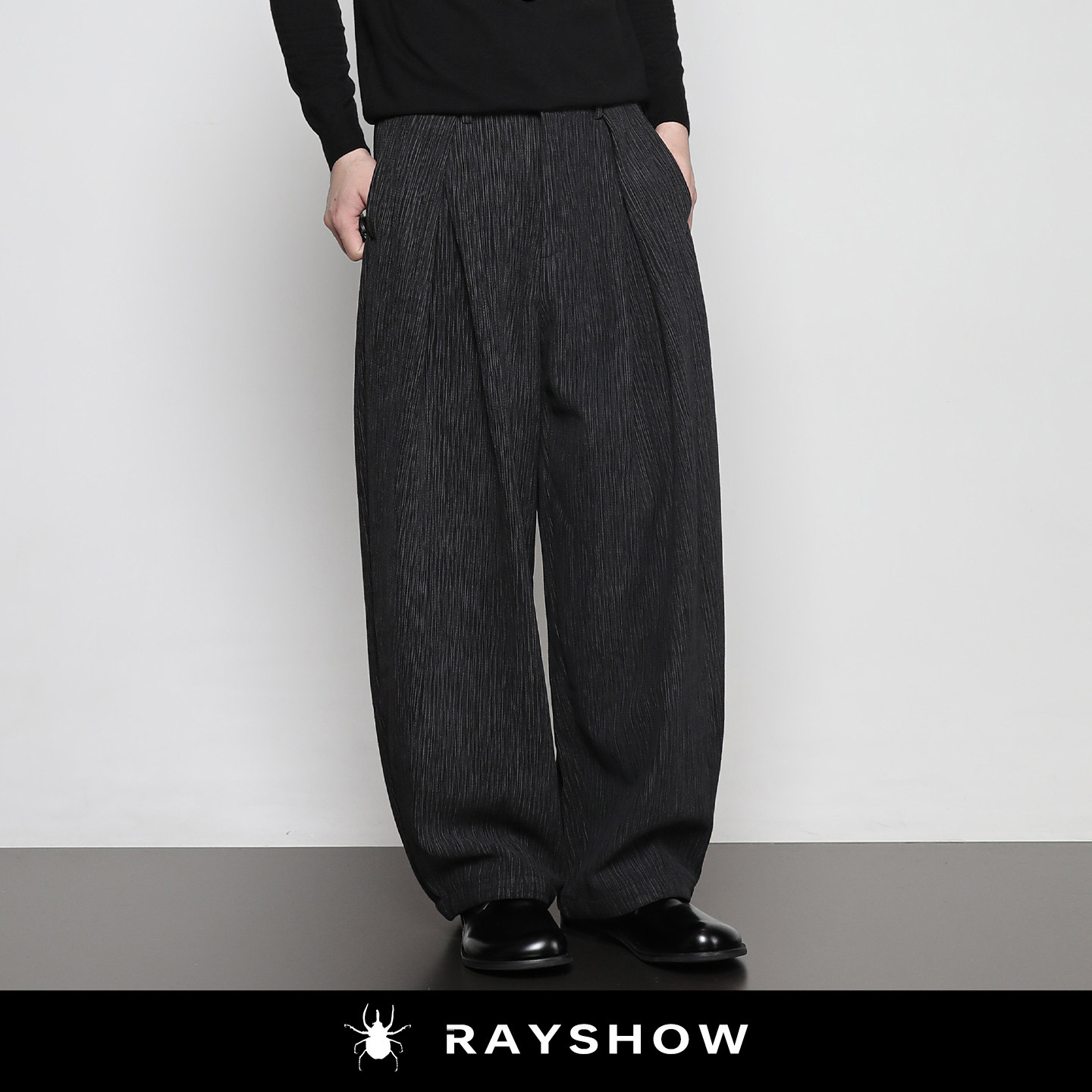 RAYSHOW原创立裁重磅树纹阔腿裤