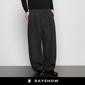 RAYSHOW原创日系复古树纹阔腿裤 立裁叠褶设计重磅小众松弛感神裤