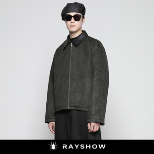 RAYSHOW·雷修｜港风羊毛彩纱皮领优雅宽松廓形极简老钱夹克外套