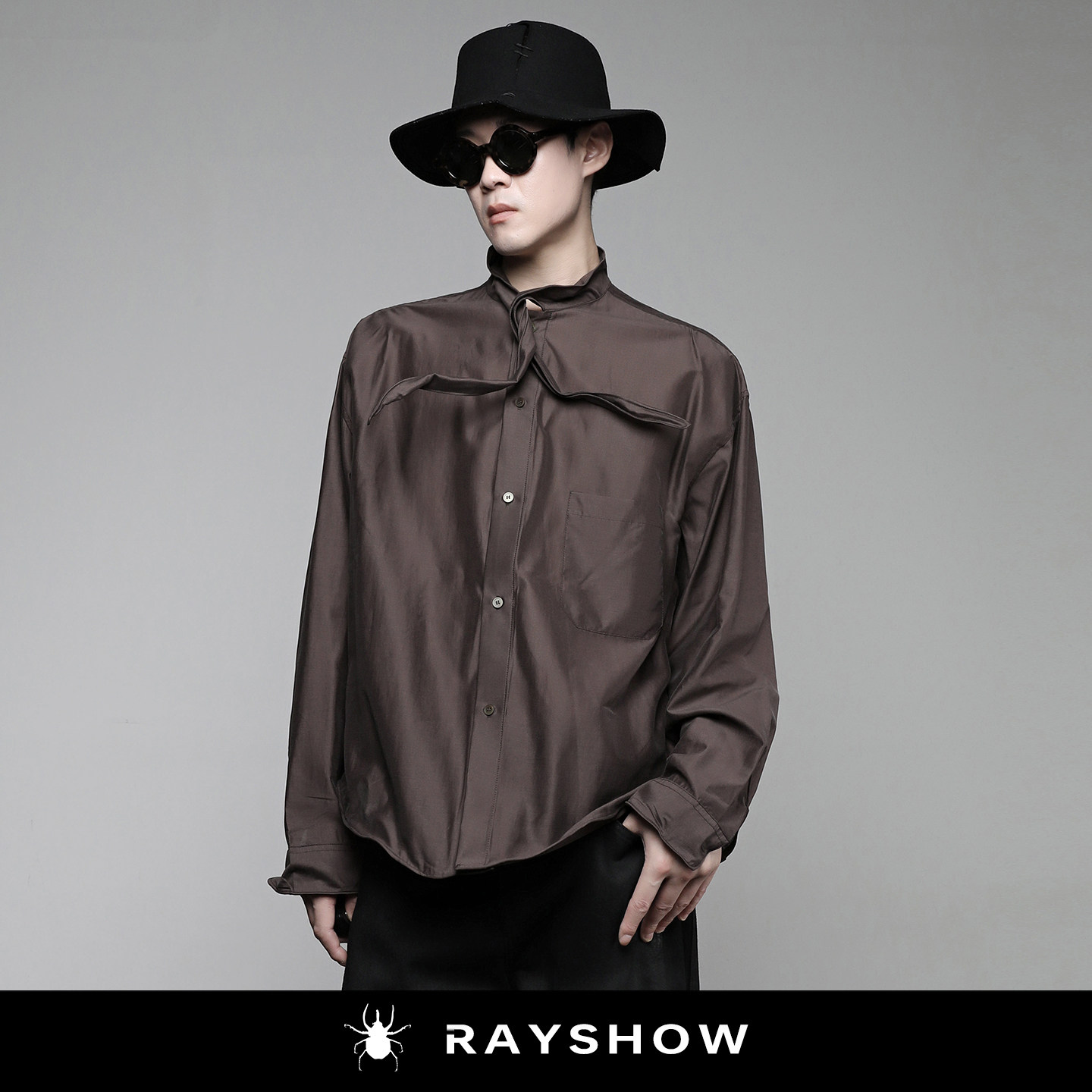 RAYSHOW原创记忆钢丝领结衬衫 天丝混纺 可自由造型复古长袖上衣
