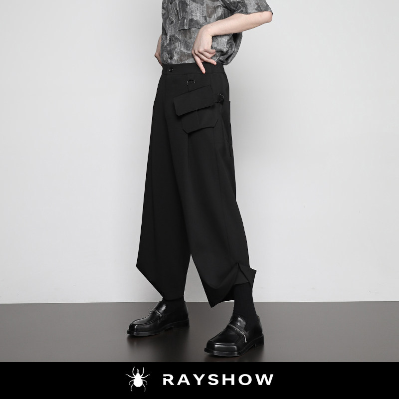 RAYSHOW·雷修｜翻折腰包设计 黑武士宽松阔腿九分裤 日式剑道裤