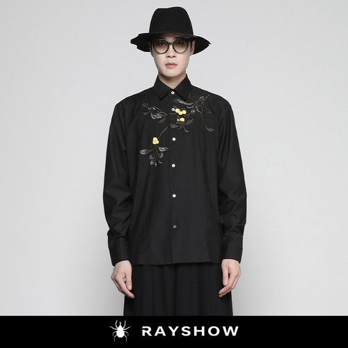 RAYSHOW新中式日系花卉刺绣衬衫