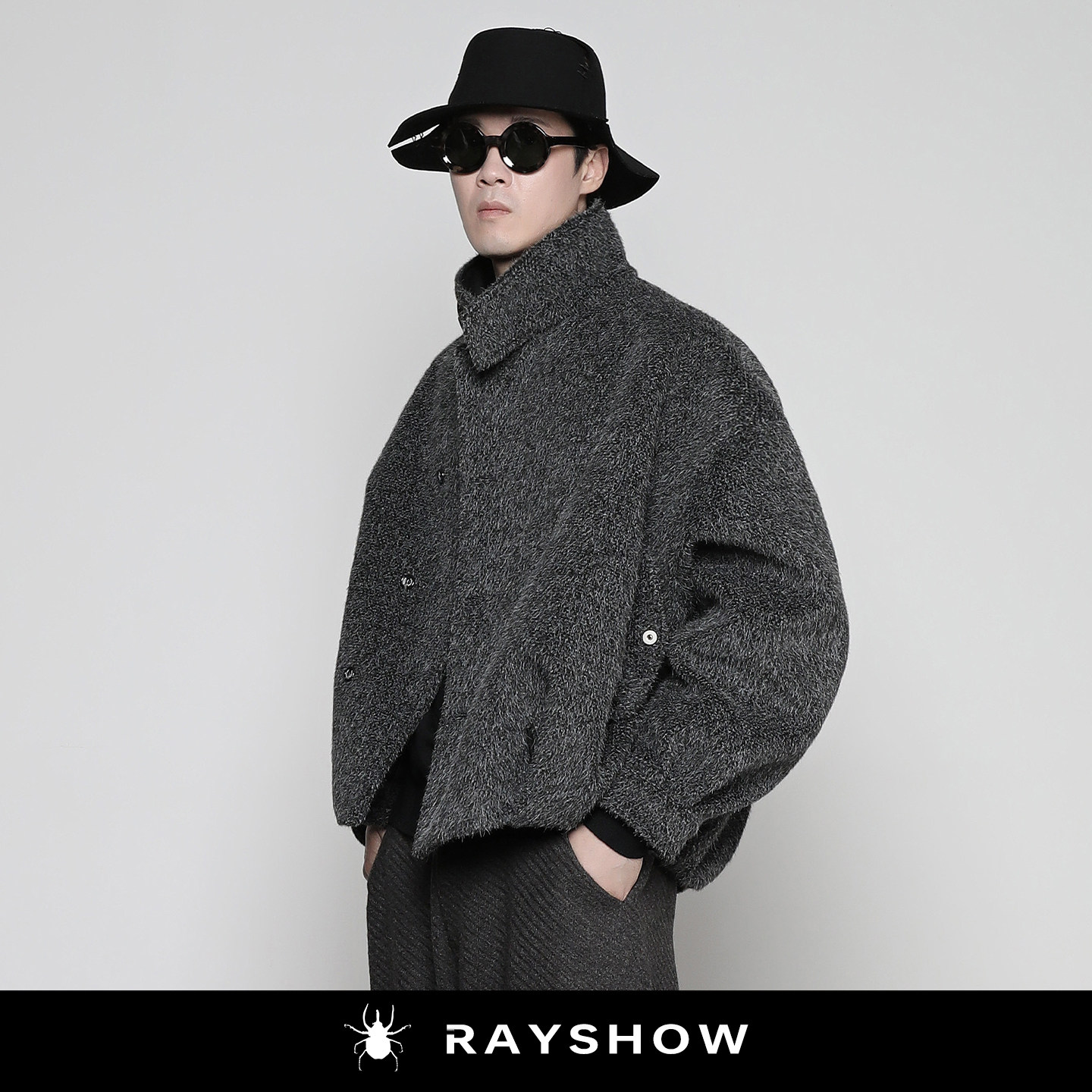 RAYSHOW&middot;羊毛 羊皮 羽绒服 原创重磅短款廓形茧型加厚毛毛外套潮