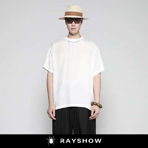 RAYSHOW「铜氨丝+莱赛尔」顶奢体验 港风字母刺绣宽松休闲短袖T恤