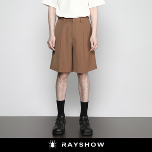 RAYSHOW·雷修｜复古百搭焦糖色 冰凉宽舒经典单褶五分裤及膝短裤