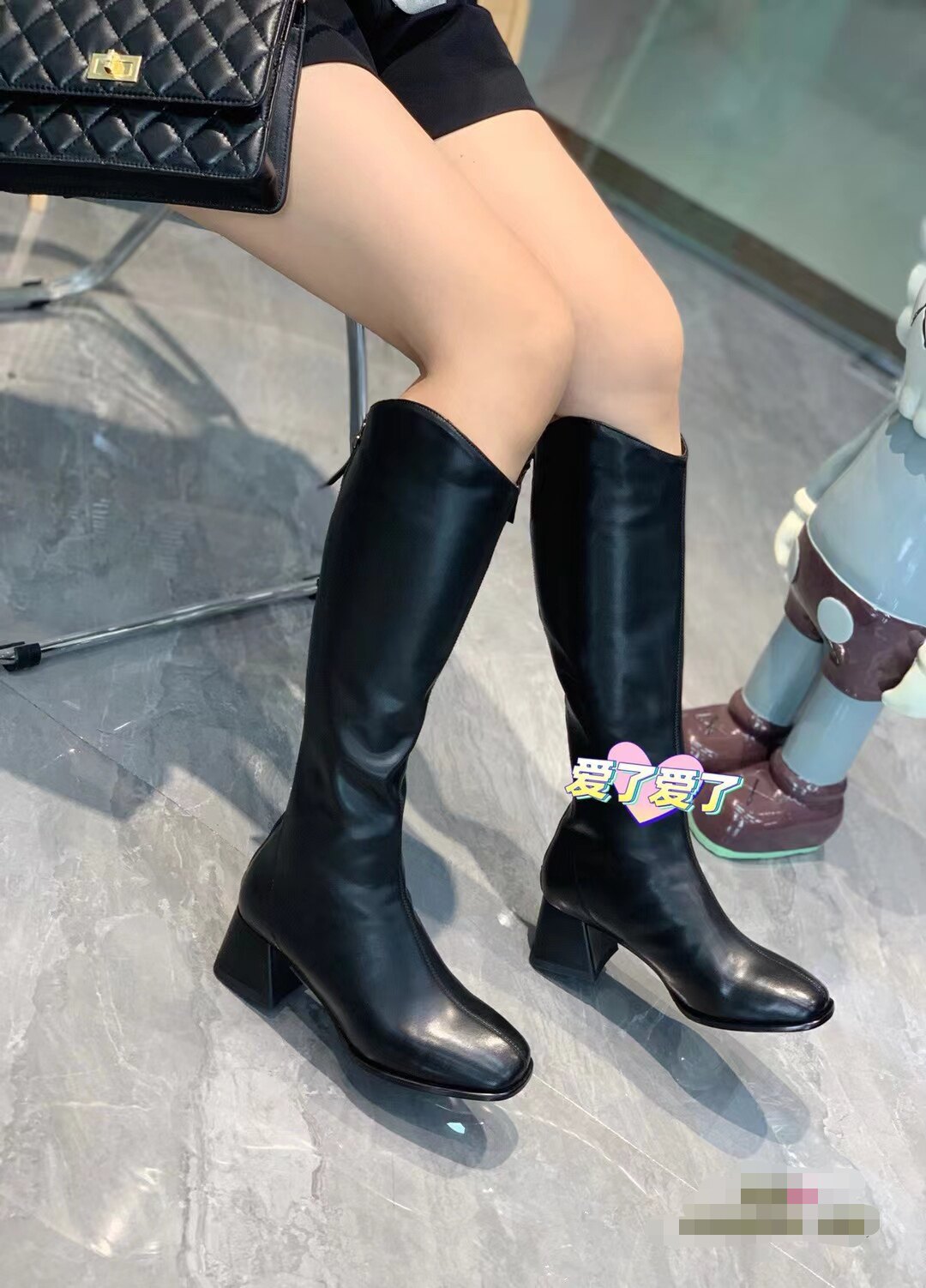 2025冬新款包邮女靴品牌真皮牛皮后拉链粗跟欧美时尚高品质高筒靴