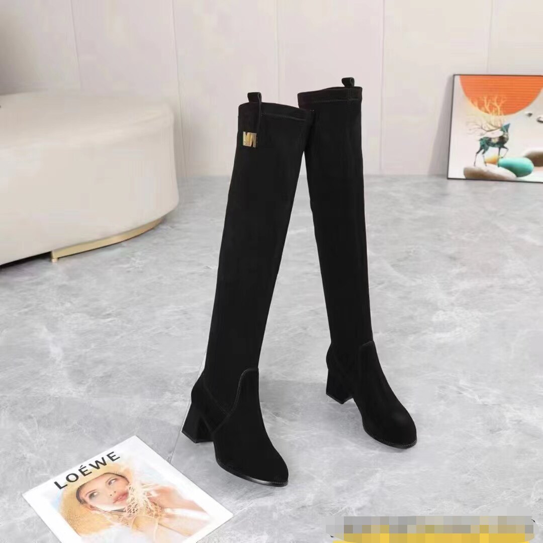 2025冬新款包邮女靴品牌真皮羊绒套脚低跟欧美时尚女弹力过膝长靴