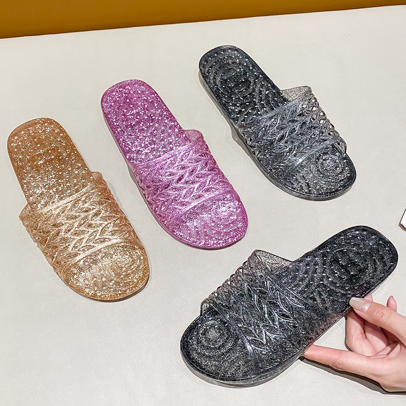 平底个性防滑水晶一字拖透明果冻