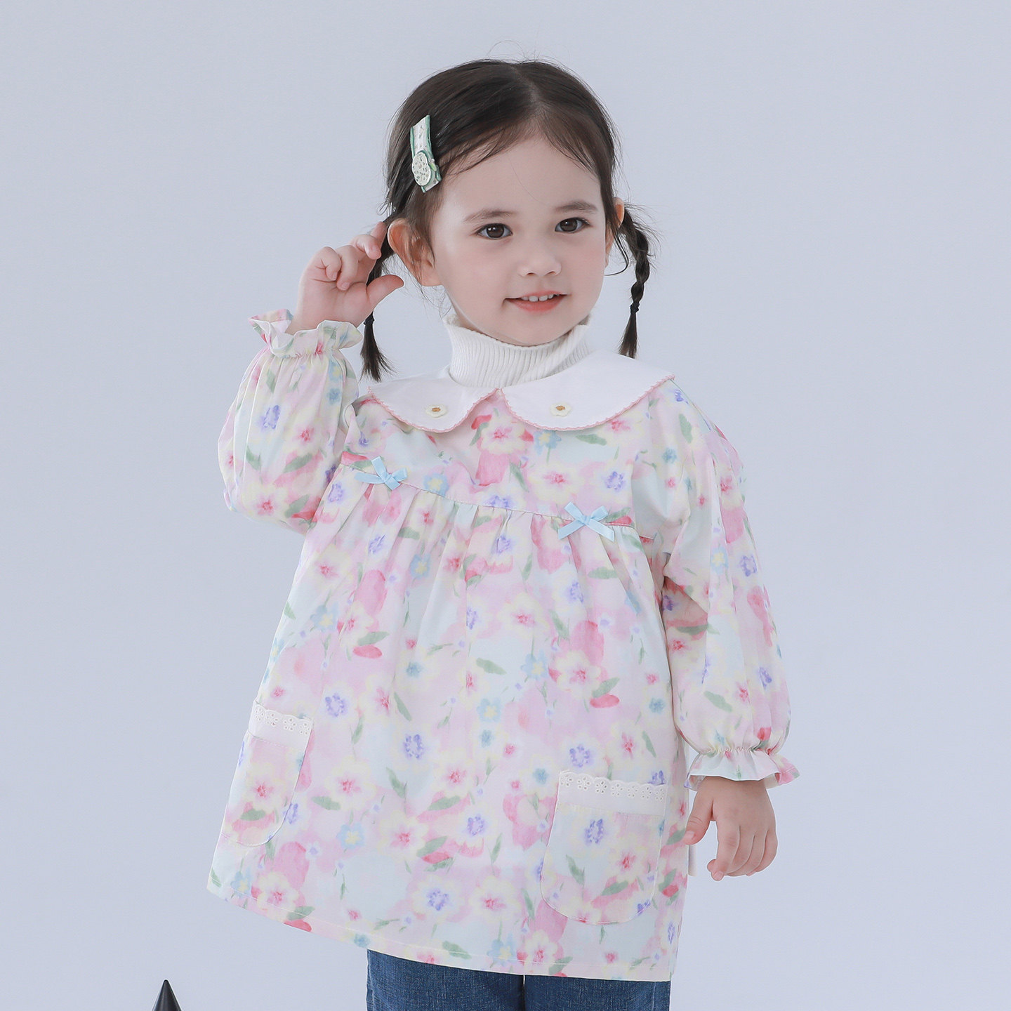 宝宝长袖纯棉罩衣婴幼儿薄款防水围衣男女儿童吃饭围兜反穿衣夏季