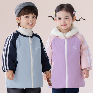 儿童防水罩衣羽绒服防脏外穿男孩画画围裙女童洋气围兜宝宝吃饭衣