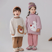 儿童秋冬季 幼儿园宝宝吃饭护衣 罩衣卡通可爱奥粒绒羽绒服防脏罩衫