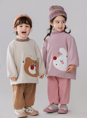 儿童秋冬季罩衣卡通可爱奥粒绒羽绒服防脏罩衫幼儿园宝宝吃饭护衣