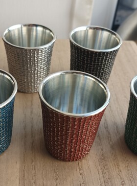 日本回流大阪浪华锡器本锡清酒杯5色涂色套装全新原盒带说明书