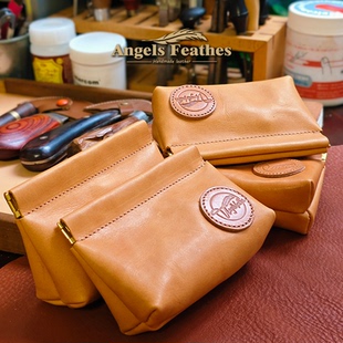 真皮手工定制文玩收纳袋晴源斋EDC手串牛皮108盘玩Angels Feathes