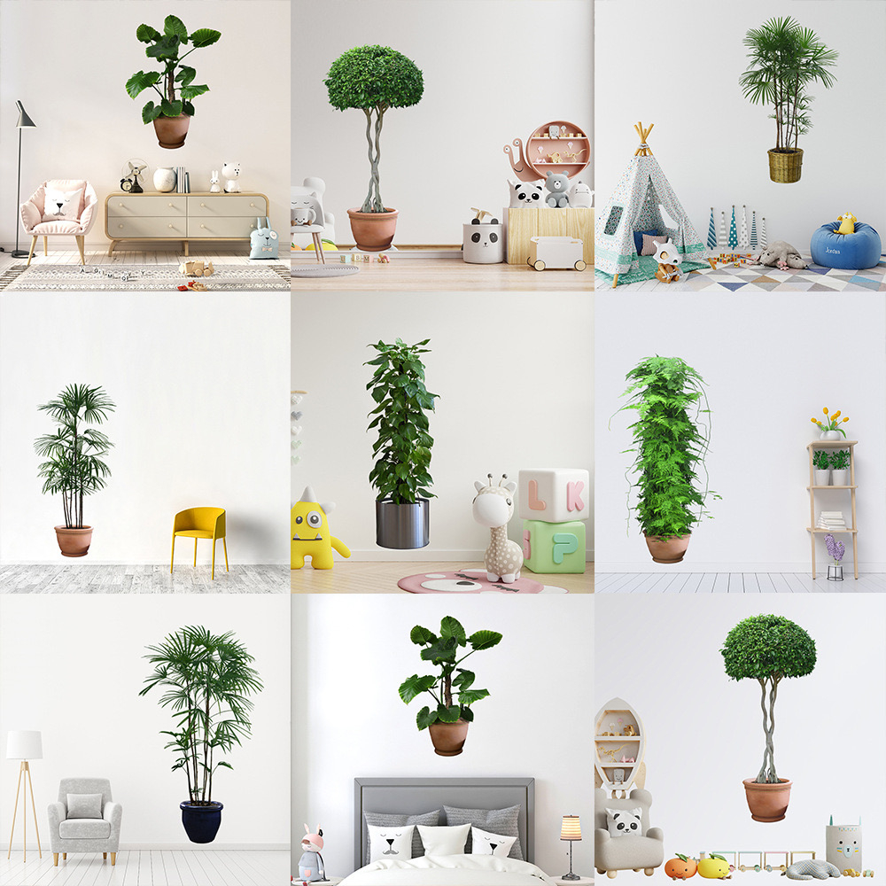 视觉3d立体网红墙贴自粘防水防潮绿植风景贴画客厅玄关楼梯间装饰