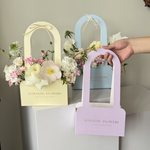 鲜花手提袋花束手拎袋圣诞节diy插花盒材料鲜花礼盒手提花盒