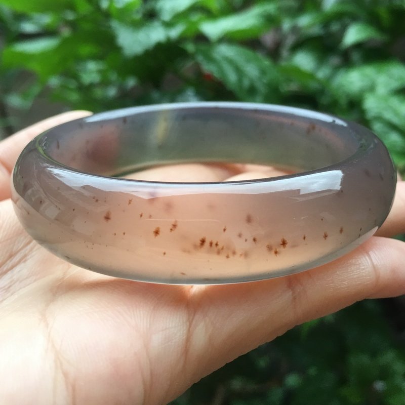 巴西纯天然原色无烧红水草冰灰玛瑙玉髓手镯加厚女款原矿复古60mm