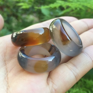 微瑕疵巴西纯天然原色无烧俏色玛瑙戒指女款指环食指宽厚款18.5mm