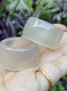 原矿无烧玉髓白扳指复古宫廷宽版