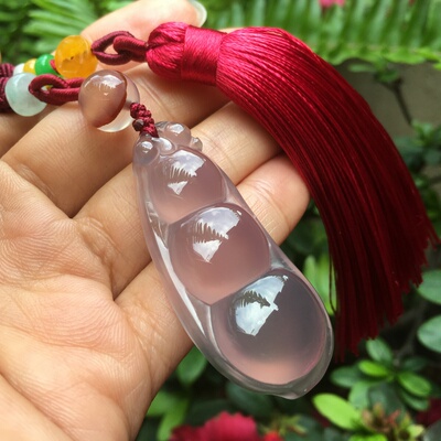 巴西天然冰透紫玉髓福豆吊坠原矿
