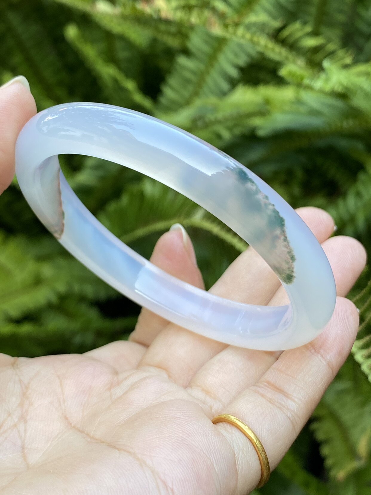 精品窄条加厚款巴西纯天然玛瑙手镯唯美百搭绿水草苔癣手环女60+