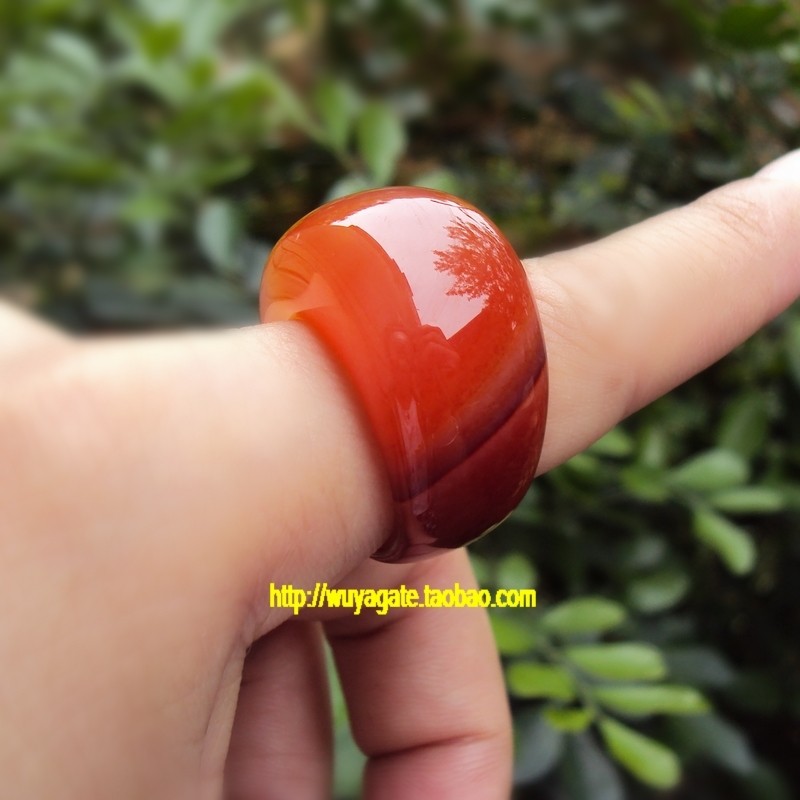 巴西纯天然朱砂红玛瑙大头戒指通透半宝石女款指环宽16内径19mm