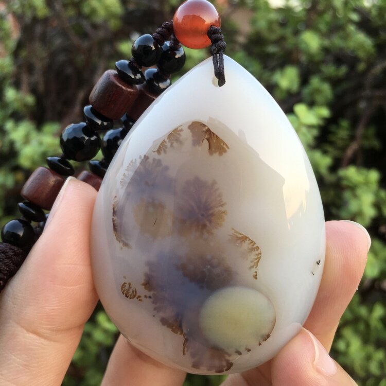 原创原色无烧纯天然海洋玉髓水草玛瑙大水滴吊坠女款复古毛衣挂件