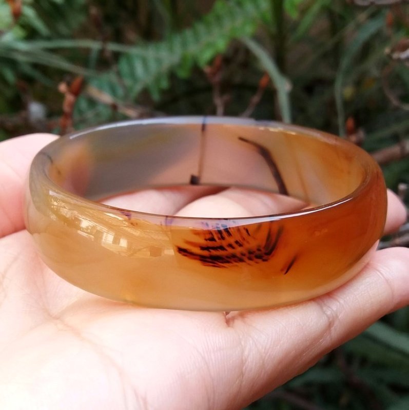 原矿巴西纯天然原色无烧俏色蜜糖玛瑙手镯女款镯子手环通透56mm