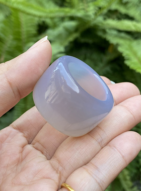 天然渐变烟紫玉髓玛瑙扳指男士