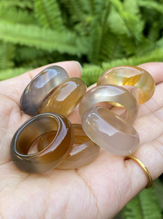 原矿巴西纯天然原色无烧玛瑙戒指环食指宽厚男女款跑环半宝石18mm