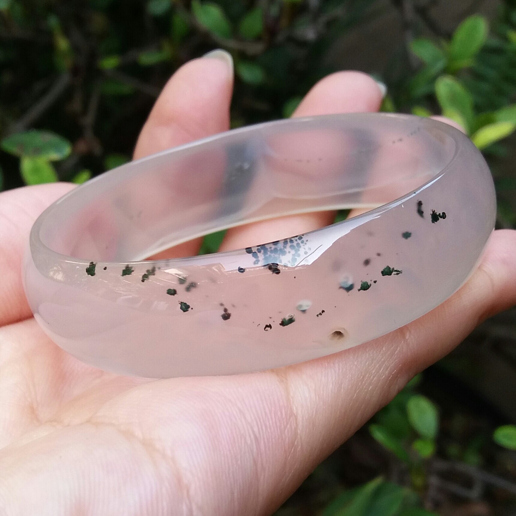 巴西纯天然原色无烧高冰绿朱砂苔藓水草玛瑙手镯女款镯子手环56mm