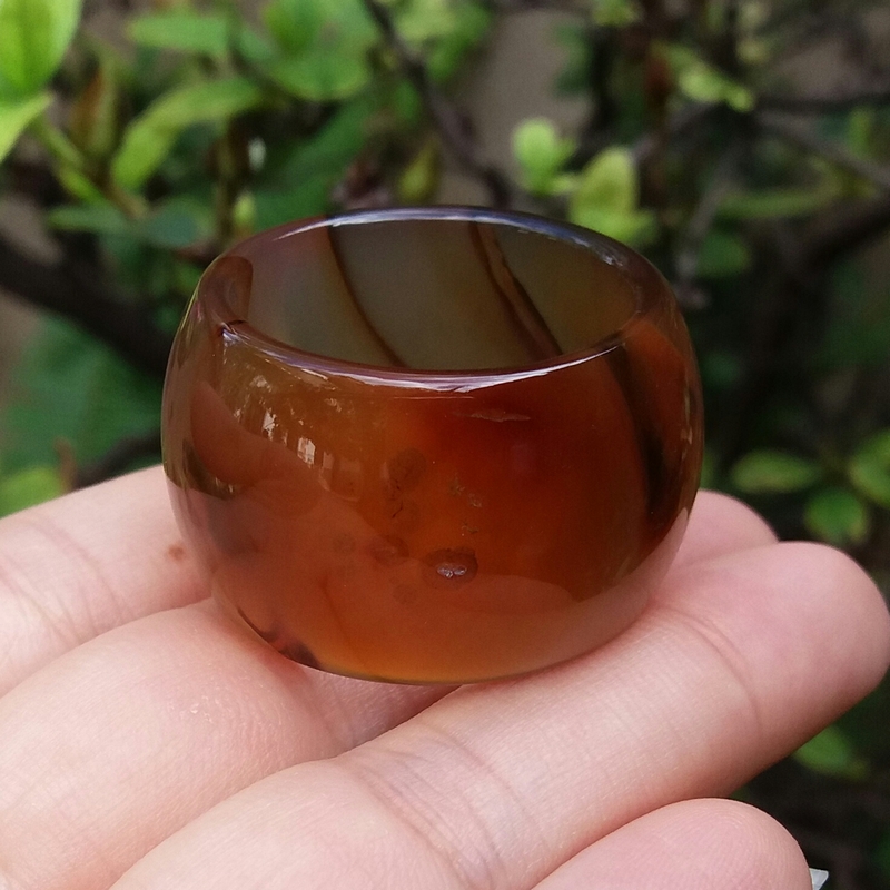 微瑕疵巴西纯天然原色无烧蜜糖红玛瑙扳指戒指指环复古宫廷男23mm