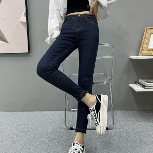 牛仔裤女子春秋2022年新款高腰弹力紧身笔修身显瘦毛边小脚铅裤子