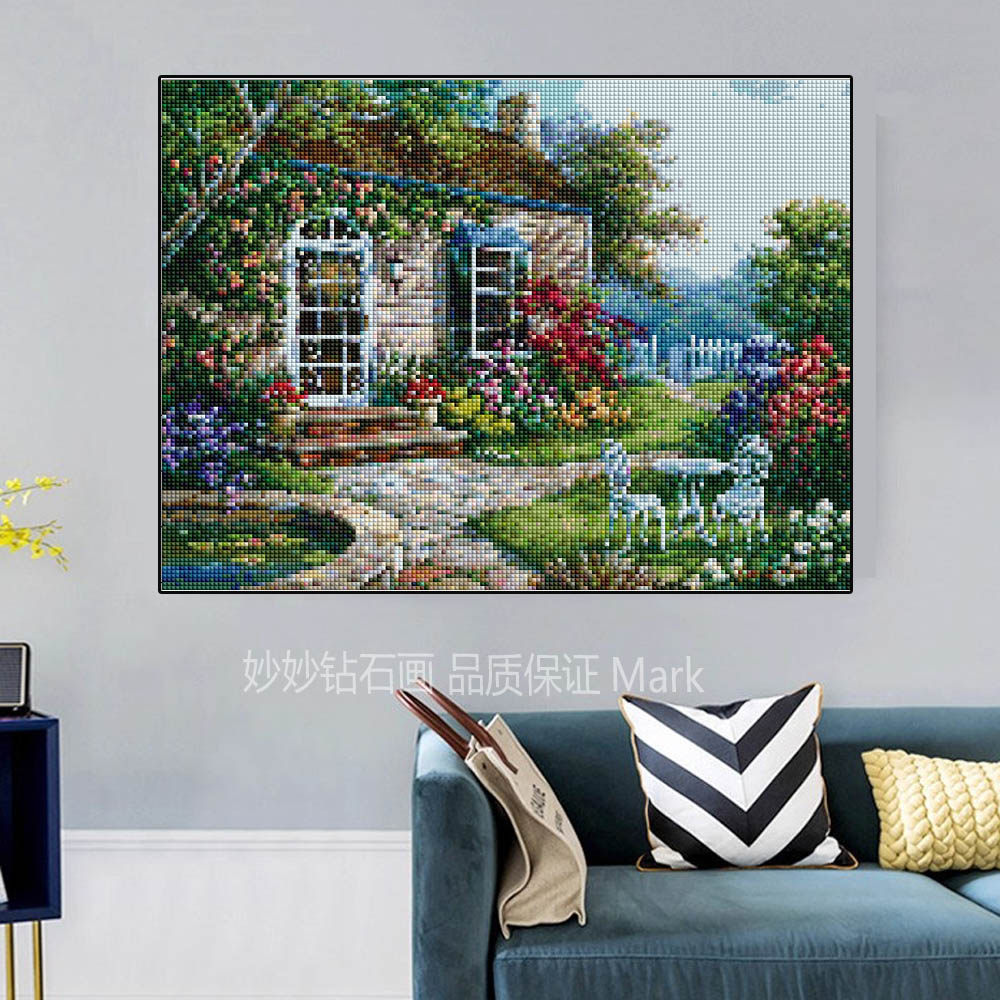 5d治愈风景花园满钻石画艺术套件成人手工水晶珠十字绣马赛克刺绣