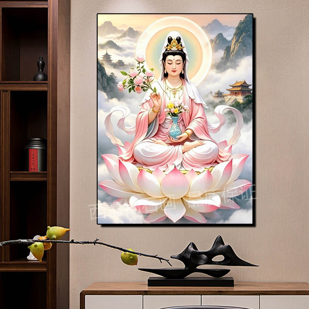 大型南海观世音菩萨钻石画佛像佛堂客厅玄关竖版挂画观音十字绣